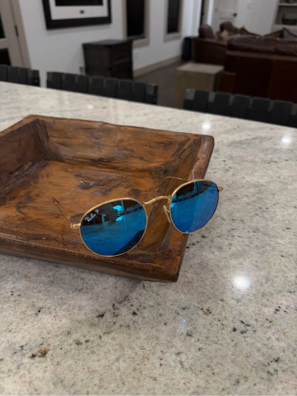 Polarized Ray-Ban Gold Frame Sunglasses with Blue Lenses